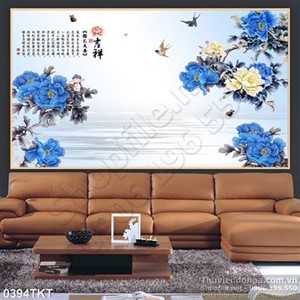 Tranh thư pháp hoa mẫu đơn nghệ thuật