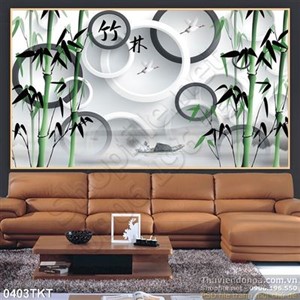 Tranh thư pháp cây tre và chim hạc