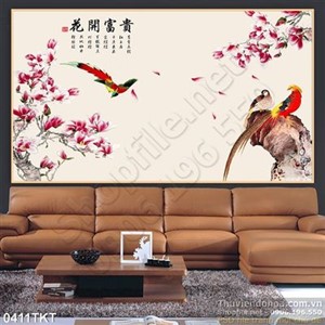 Tranh thư pháp hoa đào