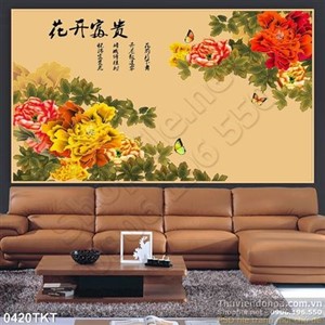 Tranh thư pháp hoa mẫu đơn trang trí