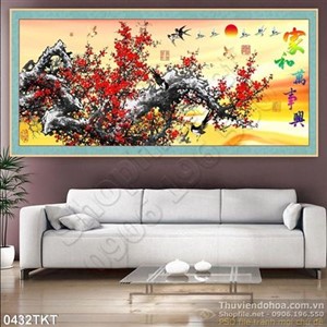 Tranh thư pháp hoa đào phong thủy