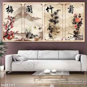 Tranh thư pháp hoa đào phong thủy