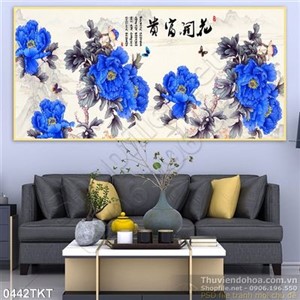 Tranh thư pháp hoa mẫu đơn nghệ thuật