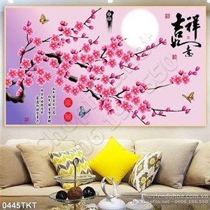 Tranh thư pháp hoa đào phong thủy