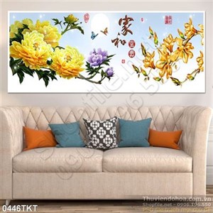 Tranh kim tiền hoa cúc và hoa sứ