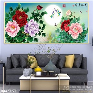 Tranh thư pháp hoa mẫu đơn trang trí