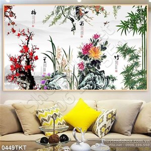 Tranh thư pháp tùng, trúc, cúc, mai