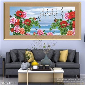 Tranh thư pháp hoa mẫu đơn
