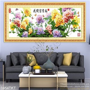 Tranh thư pháp hoa mẫu đơn trang trí
