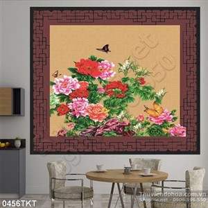 Tranh thư pháp hoa mẫu đơn dán tường