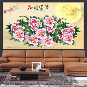 Tranh thư pháp hoa và chim hạc