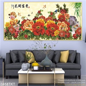 Tranh thư pháp hoa mẫu đơn nghệ thuật