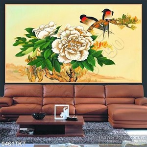 Tranh kim tiền hoa hoa mẫu đơn