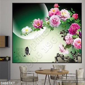 Tranh thư pháp hoa mẫu đơn