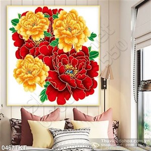 Tranh thư pháp hoa mẫu đơn