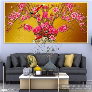 Tranh kim tiền hoa đào nghệ thuật