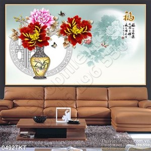 Tranh kim tiền hoa mẫu đơn thư pháp