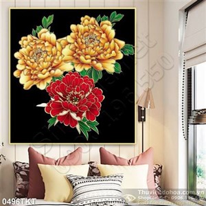 Tranh kim tiền hoa mẫu đơn