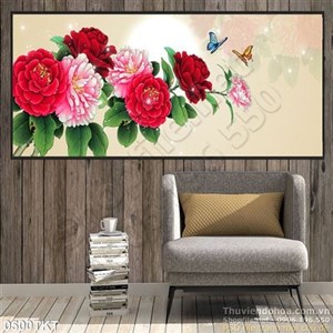 Tranh thư pháp hoa mẫu đơn phong thủy