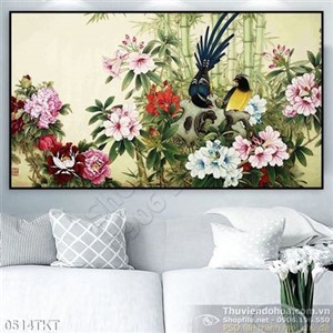 Tranh thư pháp chim và hoa phong thủy