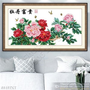 Tranh thư pháp hoa mẫu đơn