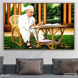 Tranh sơn dầu Bác hồ làm việc