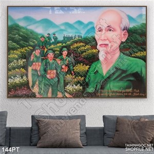 Tranh Bác cùng chúng cháu hành quân