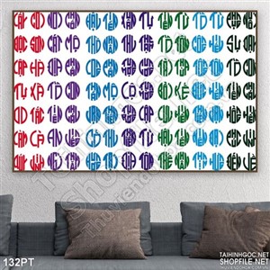 Bộ chữ cửu huyền thất tổ tranh trí phòng thờ