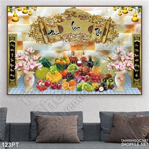 Tranh 3D bàn thờ và mâm ngũ quả
