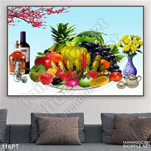Tranh 3D mâm ngũ quả nghệ thuật