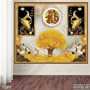 Tranh 3D cá chép treo phòng thờ