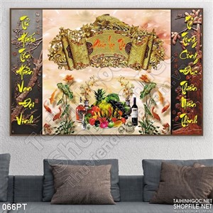 Tranh 3D cửu huyền thất tổ mâm ngũ quả