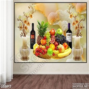 Tranh bàn thờ giả ngọc mâm ngũ quả 3D