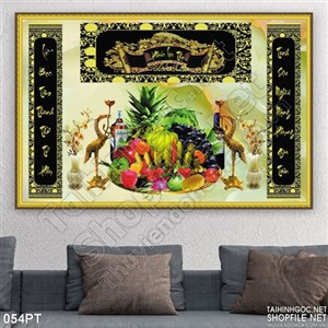 Tranh psd chim Hạc mâm ngũ quả