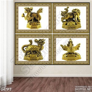 Tranh 3D tứ linh mạ đồng
