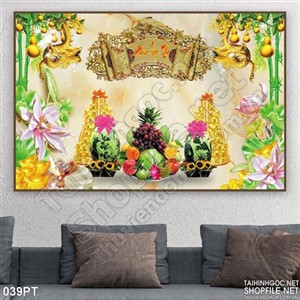 Tranh psd bàn thờ 3D mâm ngũ quả