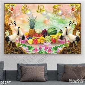Tranh 3D mâm ngũ và chim Hạc