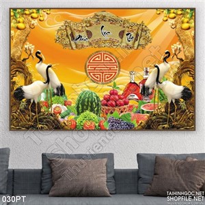 Tranh bàn thờ ngũ quả Phúc Lộc Thọ