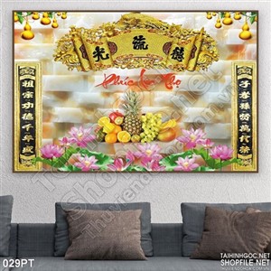 Tranh bàn thờ giả ngọc mâm ngũ quả psd