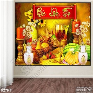 Tranh psd 3D bàn thờ mâm ngũ quả