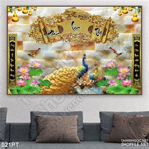 Tranh 3D bàn thờ phong thủy chim công