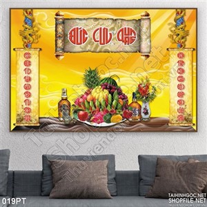 Tranh bàn thờ 3D và mâm ngũ quả