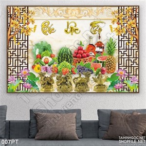 Tranh 3D bàn thờ Phúc Lộc Thọ và ngũ quả