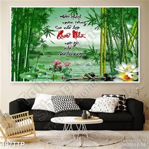 Tranh phong cảnh quê hương thư pháp