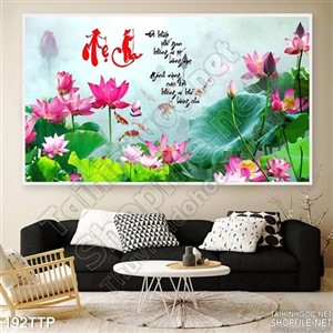 Tranh thư pháp hoa sen và cha mẹ đẹp