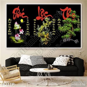 Tranh thư pháp phúc lộc thọ nghệ thuật psd