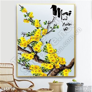 Tranh thư pháp Mai nở xuân về