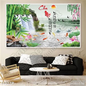 Tranh thư pháp phong cảnh thác nước