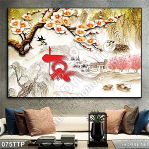 Tranh thư pháp chữ tâm in canvas