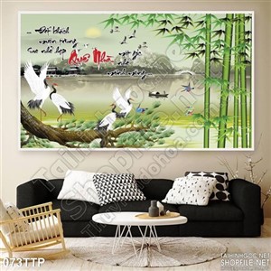 Tranh thư pháp phong cảnh quê hương psd